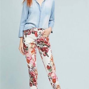 Anthro {Pilcro} floral mid-rise skinny jeans